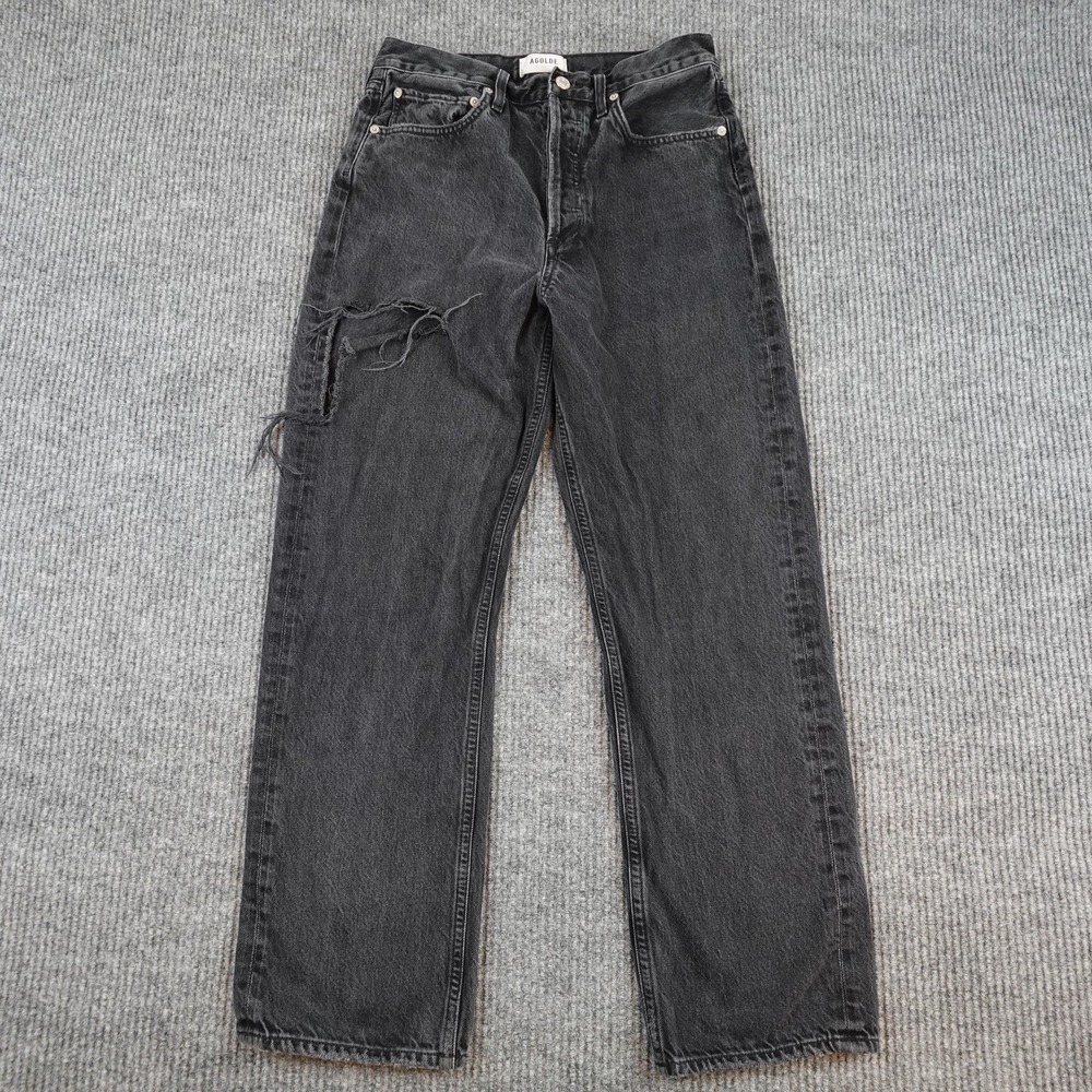 AGOLDE 90s Jean Womens 27 Charcoal High Rise Straight Distressed Denim A069-1157